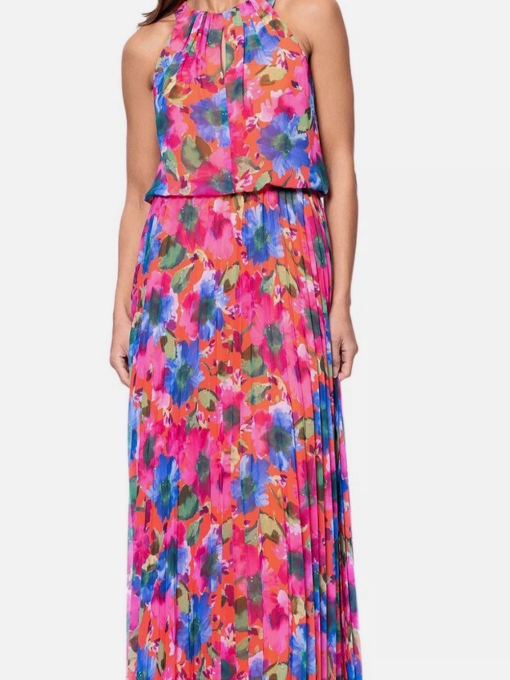 Xscape Pink Multicolor Floral Halter Maxi Dress